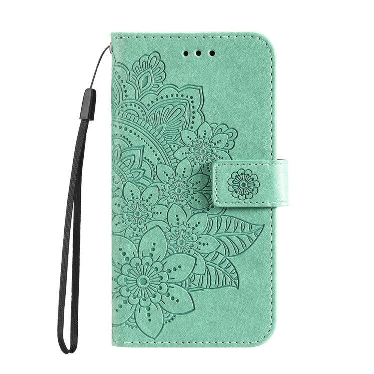 For Samsung Galaxy S25 5G Seven-petal Flowers Embossing Leather Phone Case(Green) - Galaxy S25 5G Cases by buy2fix | Online Shopping UK | buy2fix