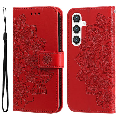 For Samsung Galaxy S25 5G Seven-petal Flowers Embossing Leather Phone Case(Red) - Galaxy S25 5G Cases by buy2fix | Online Shopping UK | buy2fix