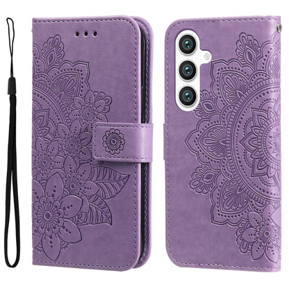 For Samsung Galaxy S25+ 5G Seven-petal Flowers Embossing Leather Phone Case(Light Purple) - Galaxy S25+ 5G Cases by buy2fix | Online Shopping UK | buy2fix