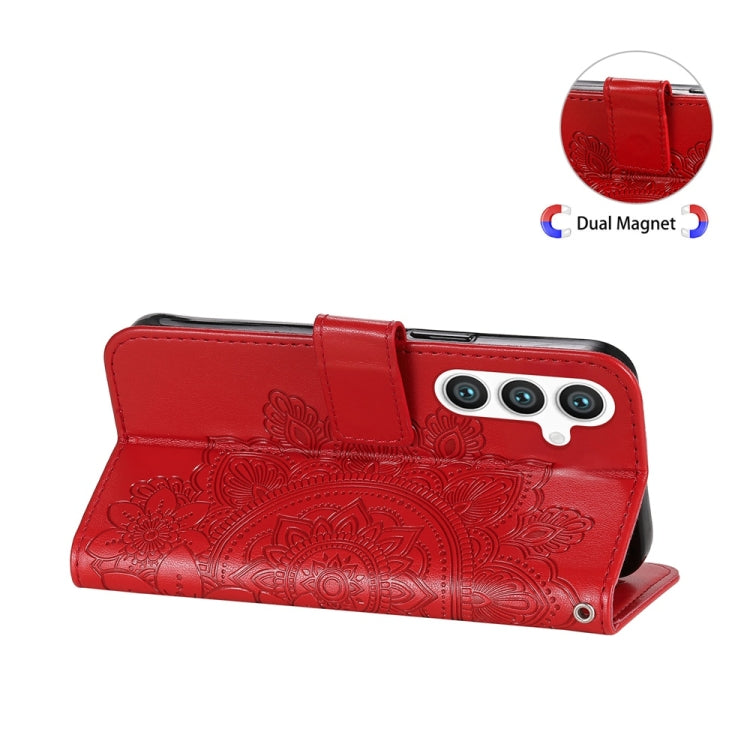 For Samsung Galaxy S25+ 5G Seven-petal Flowers Embossing Leather Phone Case(Red) - Galaxy S25+ 5G Cases by buy2fix | Online Shopping UK | buy2fix