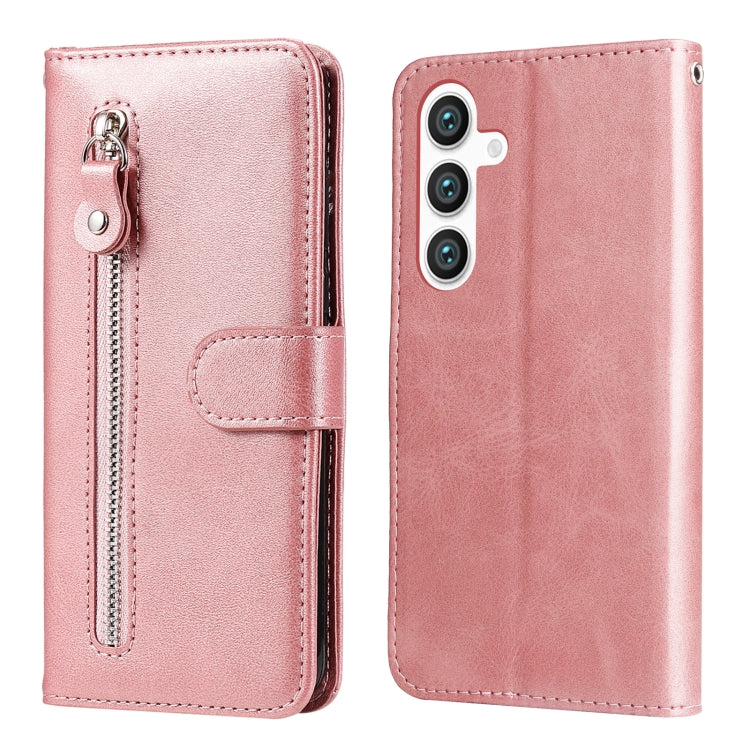 For Samsung Galaxy S25+ 5G Fashion Calf Texture Zipper Leather Phone Case(Rose Gold) - Galaxy S25+ 5G Cases by buy2fix | Online Shopping UK | buy2fix