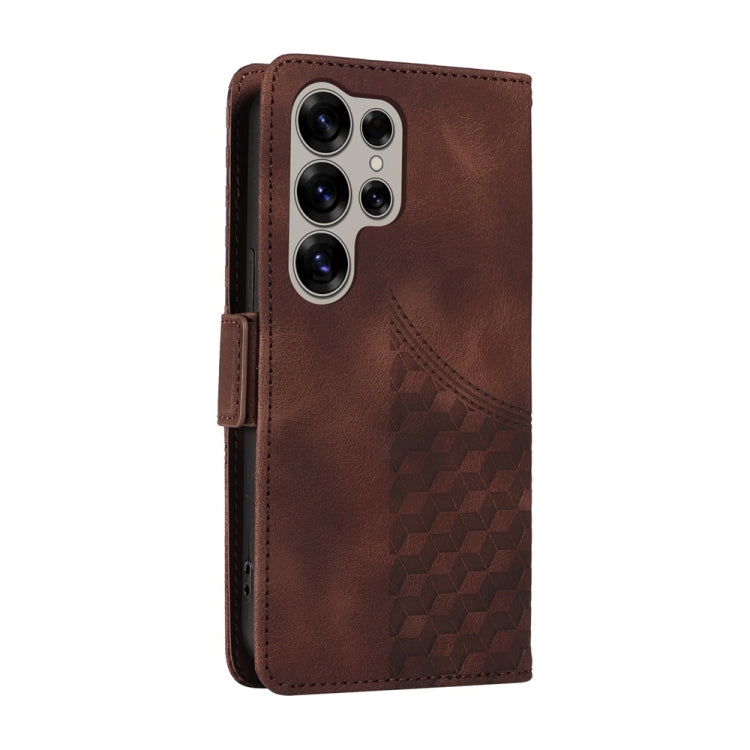 For Samsung Galaxy S25 Ultra 5G Embossed Rhombus Starry Leather Phone Case(Brown) - Galaxy S25 Ultra 5G Cases by buy2fix | Online Shopping UK | buy2fix