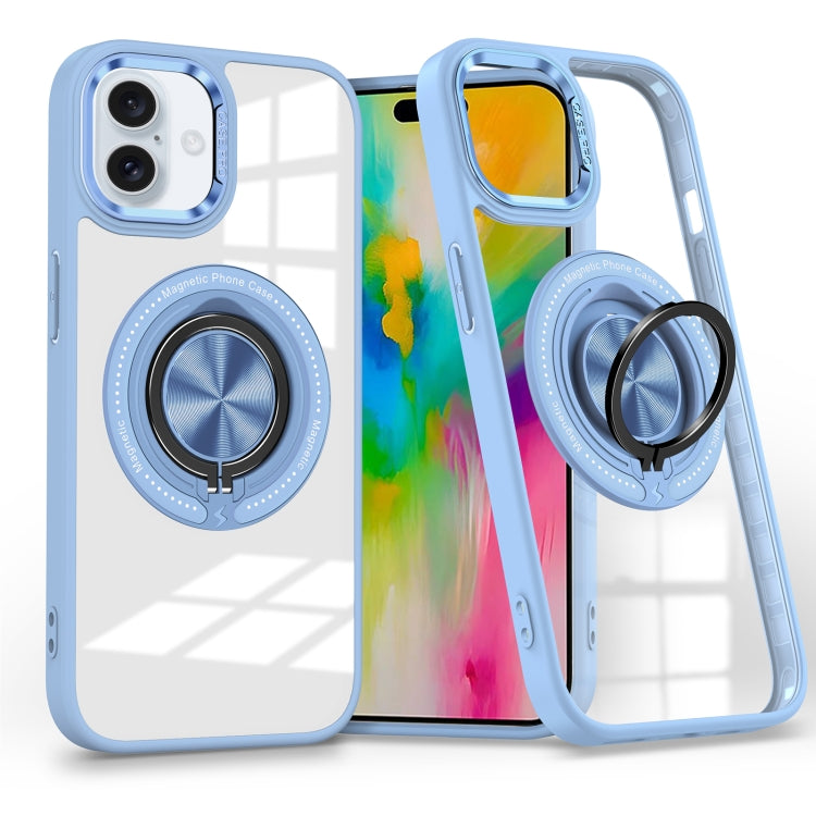 For iPhone 16 Plus Magnetic Rotating Ring Holder Phone Case(Light Blue) - iPhone 16 Plus Cases by buy2fix | Online Shopping UK | buy2fix