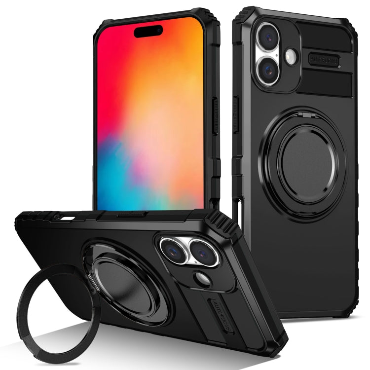 For iPhone 16 Plus Rotating Magnetic Holder Phone Case(Black) - iPhone 16 Plus Cases by buy2fix | Online Shopping UK | buy2fix