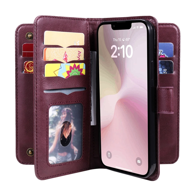 For iPhone SE 2024 Multi-Function Wallet 10 Card Slots Leather Phone Case(Claret) - More iPhone Cases by buy2fix | Online Shopping UK | buy2fix