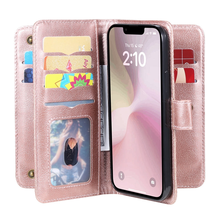 For iPhone SE 2024 Multi-Function Wallet 10 Card Slots Leather Phone Case(Rose Gold) - More iPhone Cases by buy2fix | Online Shopping UK | buy2fix