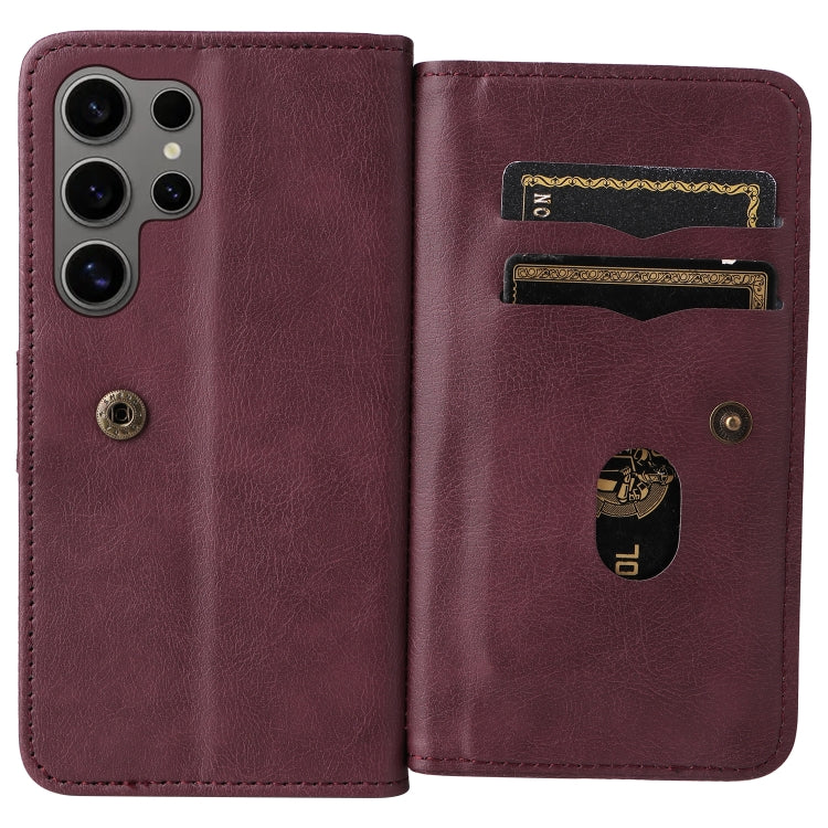 For Samsung Galaxy S25 Ultra 5G Multi-Function Wallet 10 Card Slots Leather Phone Case(Claret) - Galaxy S25 Ultra 5G Cases by buy2fix | Online Shopping UK | buy2fix