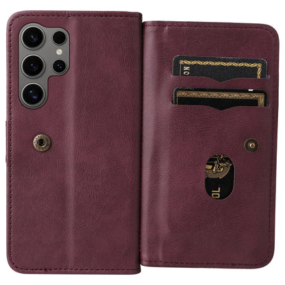 For Samsung Galaxy S25 Ultra 5G Multi-Function Wallet 10 Card Slots Leather Phone Case(Claret) - Galaxy S25 Ultra 5G Cases by buy2fix | Online Shopping UK | buy2fix