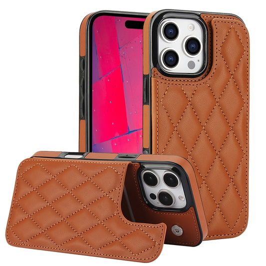 For iPhone 16 Pro Max Double Buckle Rhombic PU Leather Phone Case(Brown) - iPhone 16 Pro Max Cases by buy2fix | Online Shopping UK | buy2fix