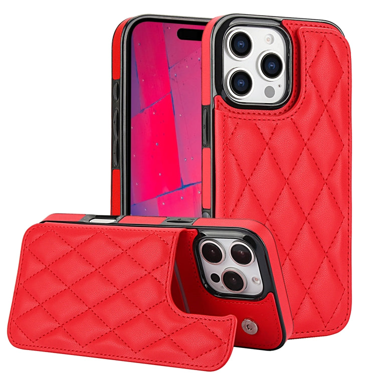 For iPhone 16 Pro Double Buckle Rhombic PU Leather Phone Case(Red) - iPhone 16 Pro Cases by buy2fix | Online Shopping UK | buy2fix