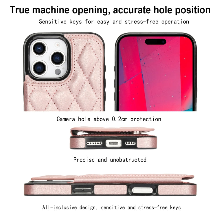 For iPhone 16 Pro Double Buckle Rhombic PU Leather Phone Case(Rose Gold) - iPhone 16 Pro Cases by buy2fix | Online Shopping UK | buy2fix