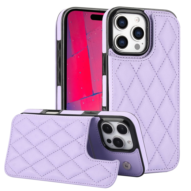 For iPhone 16 Pro Double Buckle Rhombic PU Leather Phone Case(Purple) - iPhone 16 Pro Cases by buy2fix | Online Shopping UK | buy2fix