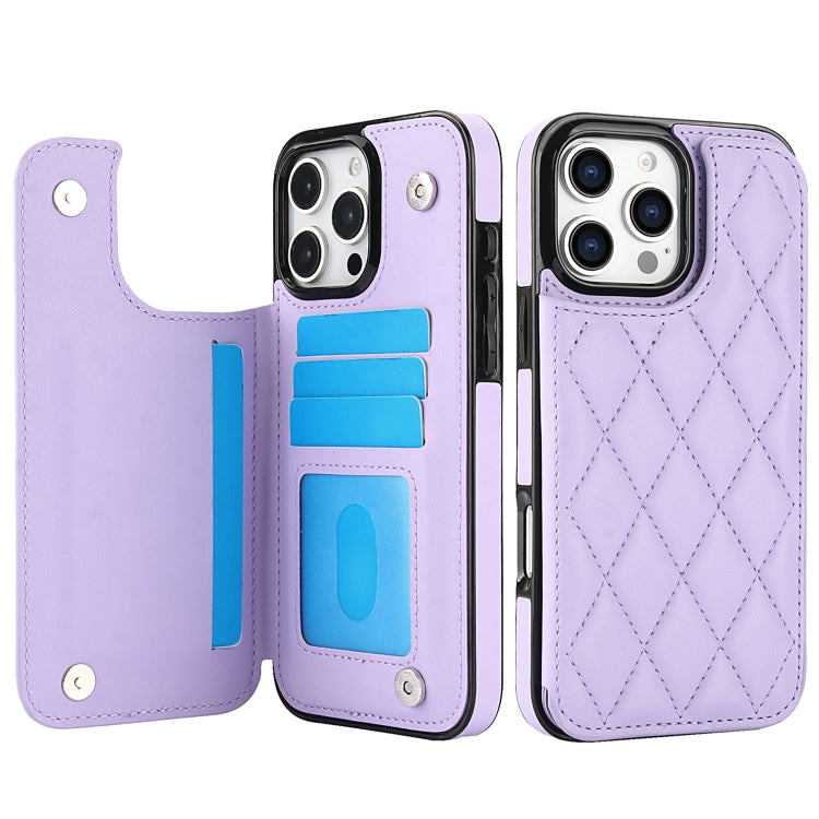 For iPhone 16 Pro Double Buckle Rhombic PU Leather Phone Case(Purple) - iPhone 16 Pro Cases by buy2fix | Online Shopping UK | buy2fix