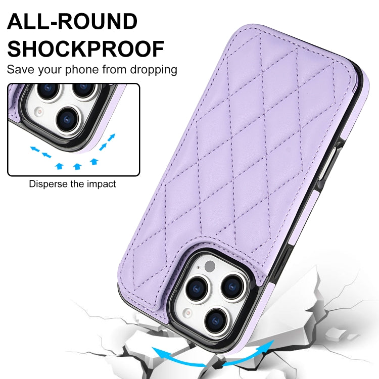 For iPhone 16 Pro Double Buckle Rhombic PU Leather Phone Case(Purple) - iPhone 16 Pro Cases by buy2fix | Online Shopping UK | buy2fix