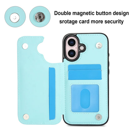 For iPhone 16 Plus Double Buckle Rhombic PU Leather Phone Case(Blue) - iPhone 16 Plus Cases by buy2fix | Online Shopping UK | buy2fix