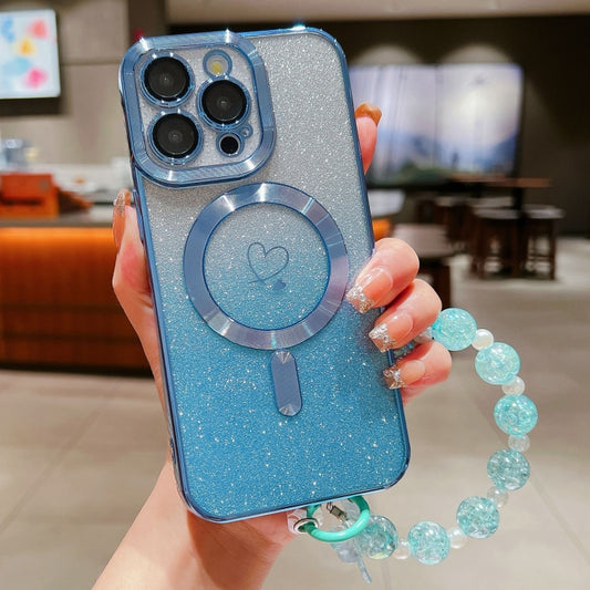 For iPhone 11 Pro Loves Gradient Glitter Bracelets Carbon Fiber Magsafe TPU Phone Case(Blue) - iPhone 11 Pro Cases by buy2fix | Online Shopping UK | buy2fix