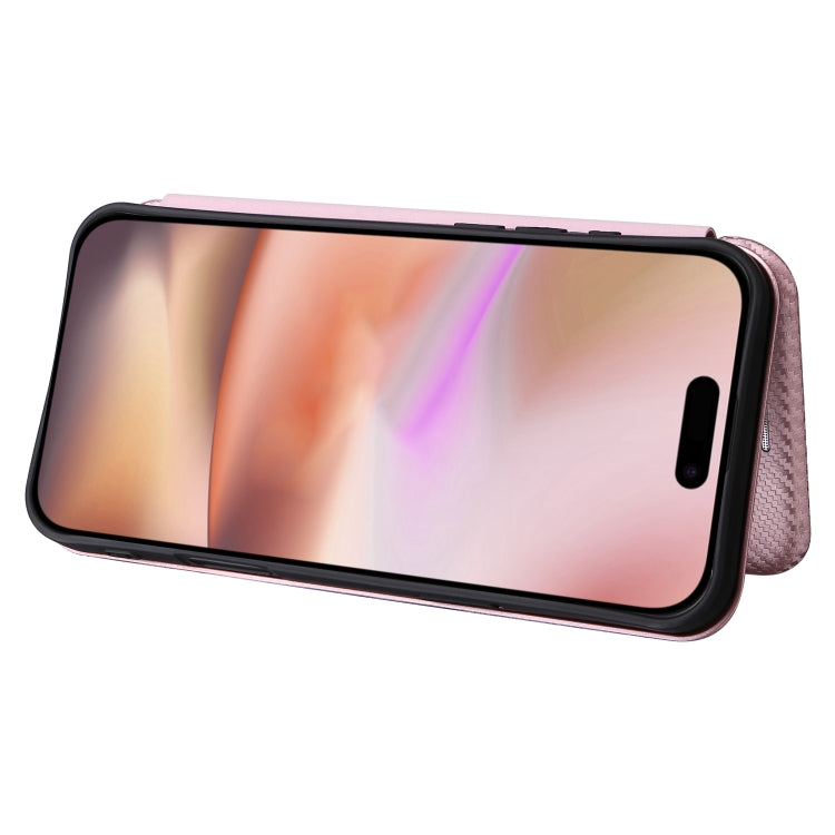 For iPhone 16 Plus Carbon Fiber Texture Flip Leather Phone Case(Pink) - iPhone 16 Plus Cases by buy2fix | Online Shopping UK | buy2fix