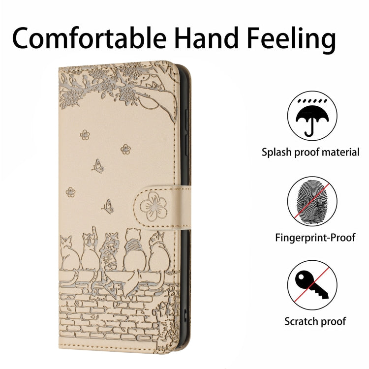 For Samsung Galaxy S25+ 5G Cat Embossing Pattern Leather Phone Case with Lanyard(Beige) - Galaxy S25+ 5G Cases by buy2fix | Online Shopping UK | buy2fix