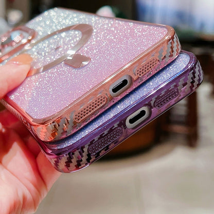 For iPhone 15 Pro Loves Gradient Glitter Carbon Fiber Magsafe TPU Phone Case(Purple) - iPhone 15 Pro Cases by buy2fix | Online Shopping UK | buy2fix