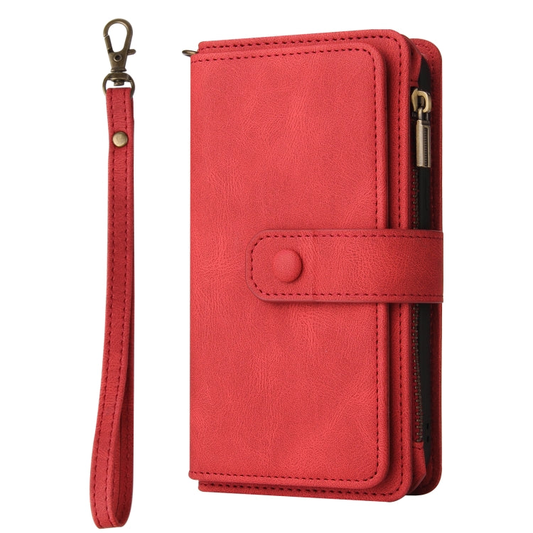 For iPhone 16 Pro Max Skin Feel Multi Card Slots Zipper Wallet Leather Phone Case(Red) - iPhone 16 Pro Max Cases by buy2fix | Online Shopping UK | buy2fix