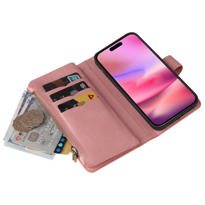 For iPhone 16 Skin Feel Multi Card Slots Zipper Wallet Leather Phone Case(Pink) - iPhone 16 Cases by buy2fix | Online Shopping UK | buy2fix