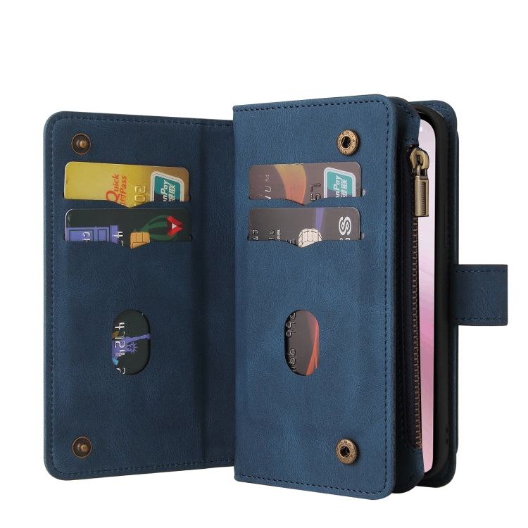 For iPhone SE 2024 Skin Feel Multi Card Slots Zipper Wallet Leather Phone Case(Blue) - More iPhone Cases by buy2fix | Online Shopping UK | buy2fix