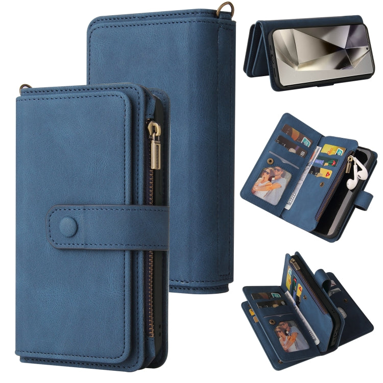 For Samsung Galaxy S25 Ultra 5G Skin Feel Multi Card Slots Zipper Wallet Leather Phone Case(Blue) - Galaxy S25 Ultra 5G Cases by buy2fix | Online Shopping UK | buy2fix