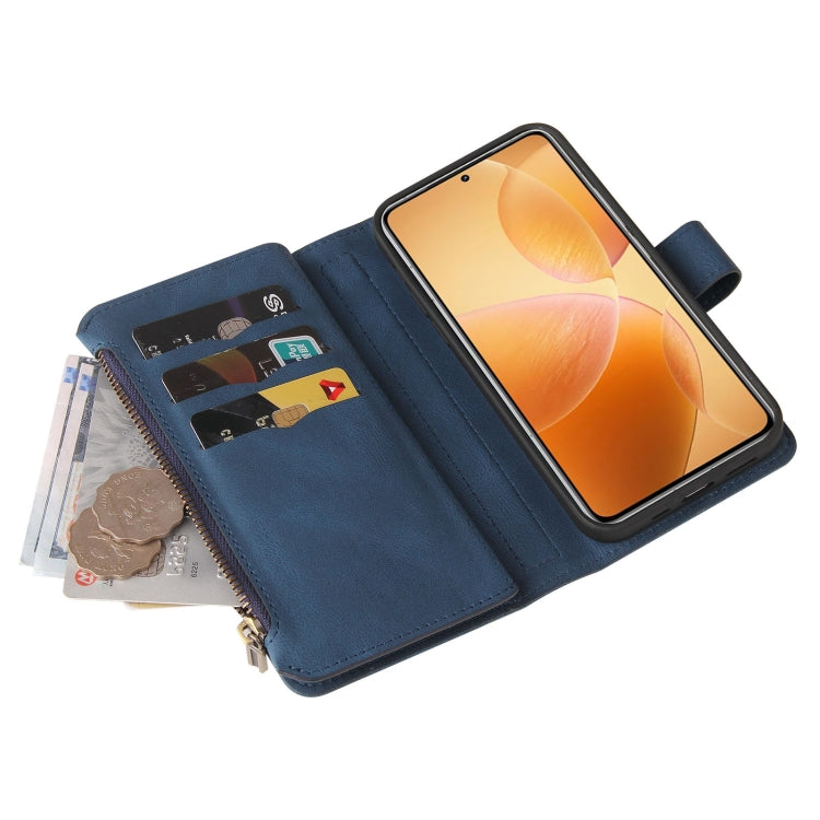 For Xiaomi 14T Pro Skin Feel Multi Card Slots Zipper Wallet Leather Phone Case(Blue) - 14T Pro Cases by buy2fix | Online Shopping UK | buy2fix