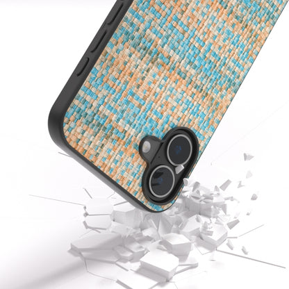 For iPhone 16 Plus Black Frame Color Lattice Texture PU Phone Case(Blue) - iPhone 16 Plus Cases by buy2fix | Online Shopping UK | buy2fix