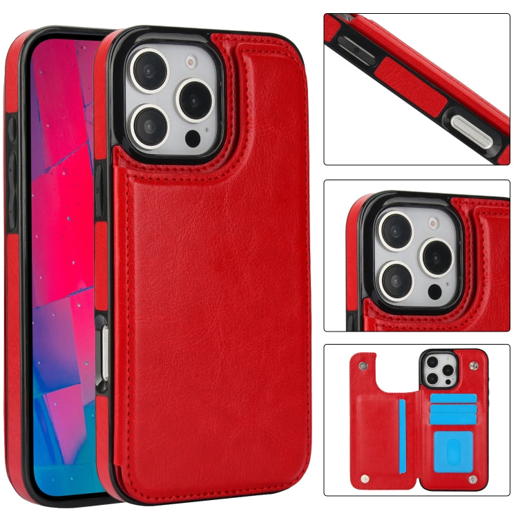 For iPhone 16 Pro Max Double Buckle Crazy Horse Texture PU Phone Case(Red) - iPhone 16 Pro Max Cases by buy2fix | Online Shopping UK | buy2fix