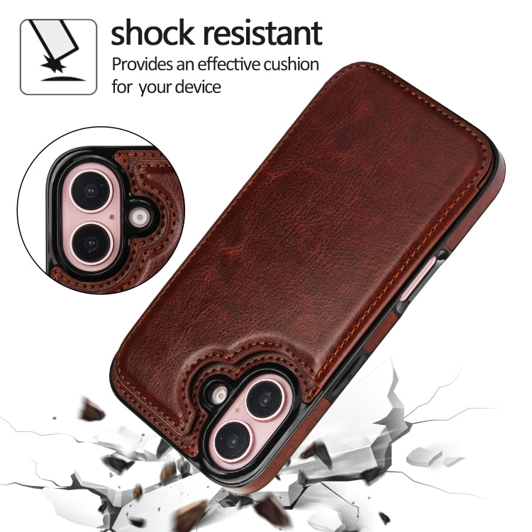 For iPhone 16 Plus Double Buckle Crazy Horse Texture PU Phone Case(Brown) - iPhone 16 Plus Cases by buy2fix | Online Shopping UK | buy2fix