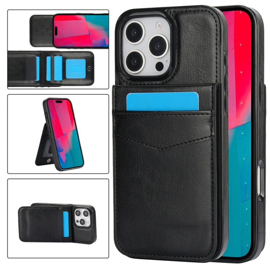 For iPhone 16 Pro Solid Color Card Slots Bracket PU Phone Case(Black) - iPhone 16 Pro Cases by buy2fix | Online Shopping UK | buy2fix