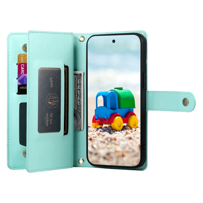 For Google Pixel 9 / 9 Pro Nine Card-slot Zipper Wallet Bag Leather Phone Case(Mint Green) - Google Cases by buy2fix | Online Shopping UK | buy2fix