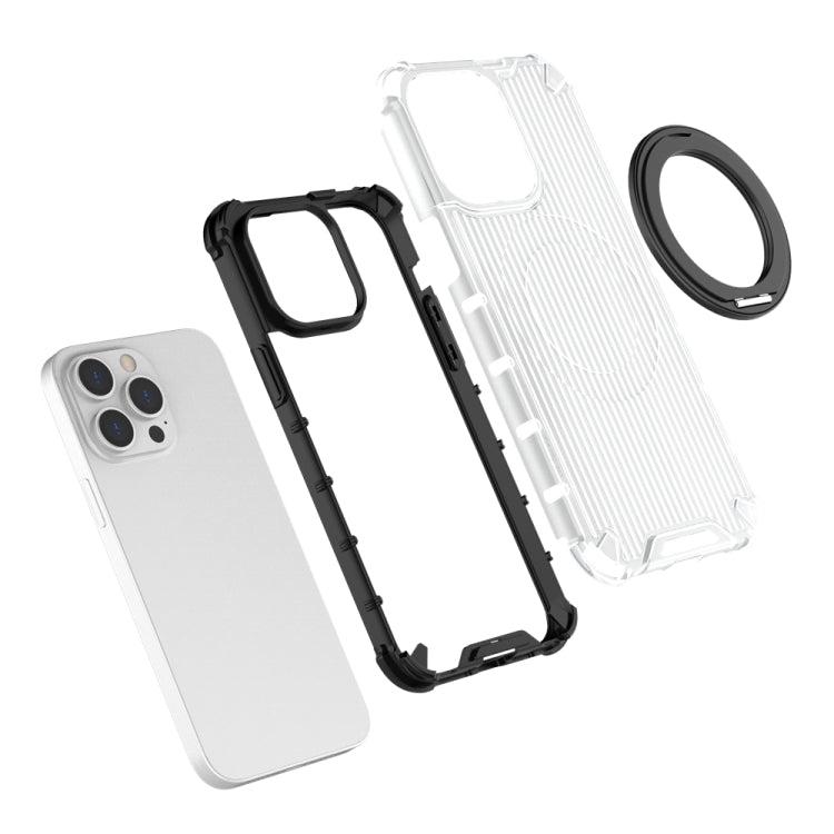 For iPhone 16 Pro Grating 360 Degree Rotating Holder Shockproof Phone Case(Transparent) - iPhone 16 Pro Cases by buy2fix | Online Shopping UK | buy2fix