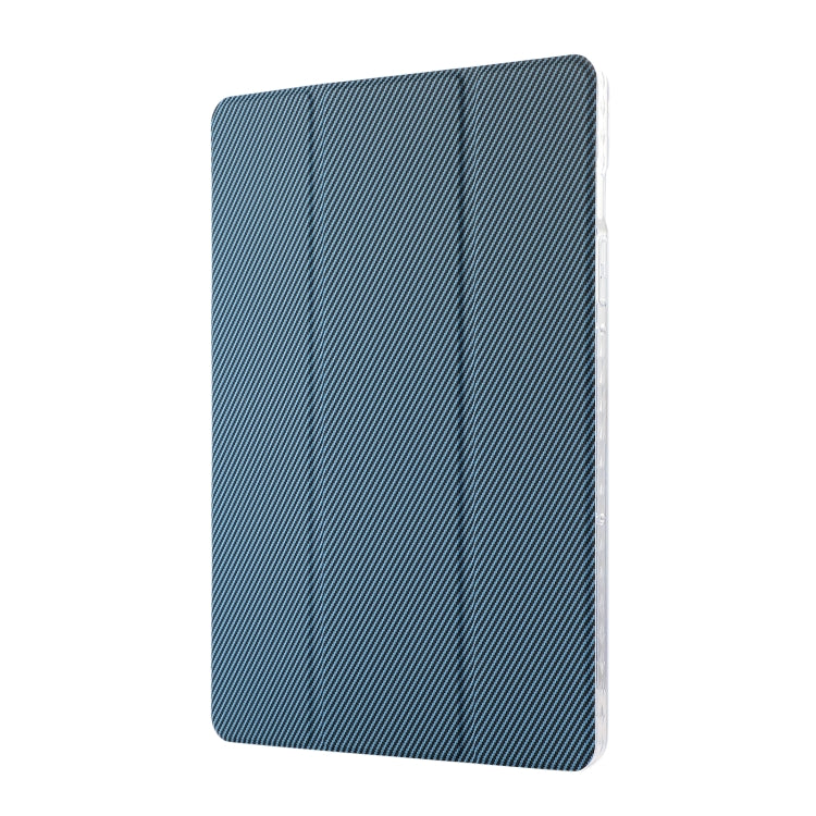 For Samsung Galaxy Tab S9 / S9 FE Carbon Fiber Clear Acrylic 3-Fold Leather Tablet Case(Blue) - Galaxy Tab S9 Cases by buy2fix | Online Shopping UK | buy2fix