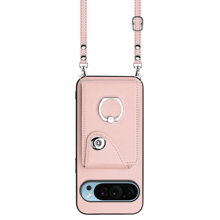 For Google Pixel 9 / 9 Pro Organ Card Bag Ring Holder Phone Case with Long Lanyard(Pink) - Google Cases by buy2fix | Online Shopping UK | buy2fix