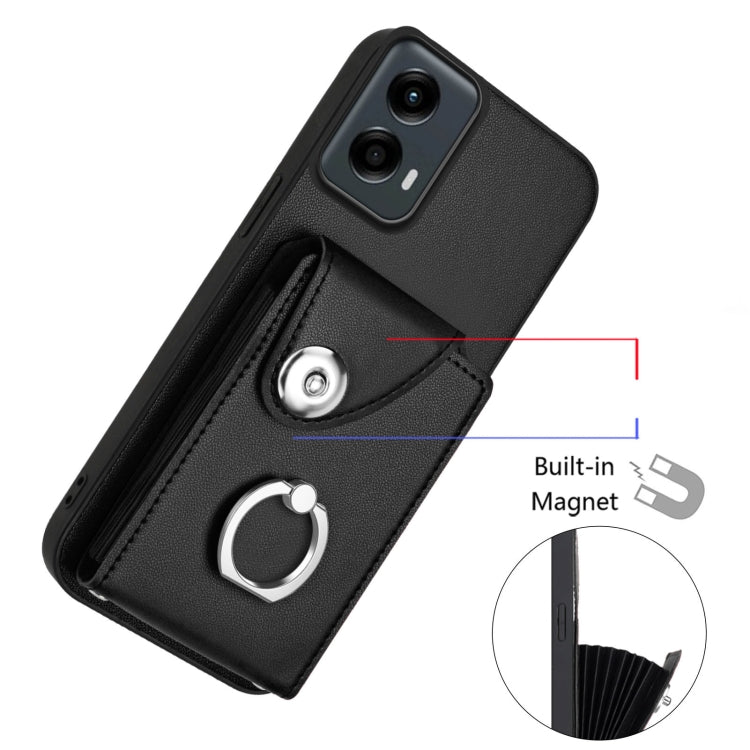 For Motorola Moto G 5G 2024 Organ Card Bag Ring Holder Phone Case with Long Lanyard(Black) - Motorola Cases by buy2fix | Online Shopping UK | buy2fix