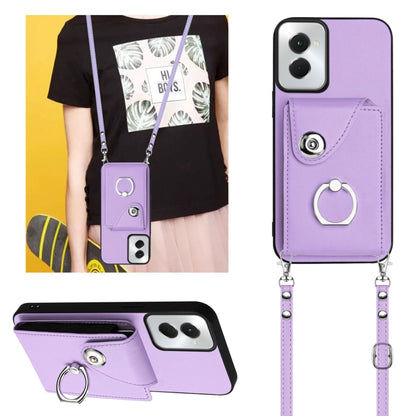 For Motorola Moto G Power 2024 5G Organ Card Bag Ring Holder Phone Case with Long Lanyard(Purple) - Motorola Cases by buy2fix | Online Shopping UK | buy2fix