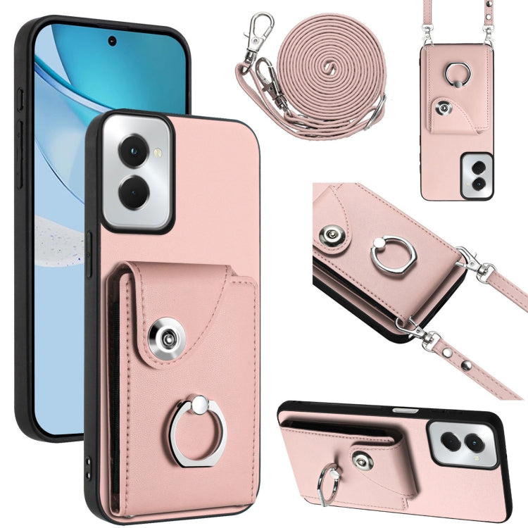 For Motorola Moto G Power 2024 5G Organ Card Bag Ring Holder Phone Case with Long Lanyard(Pink) - Motorola Cases by buy2fix | Online Shopping UK | buy2fix