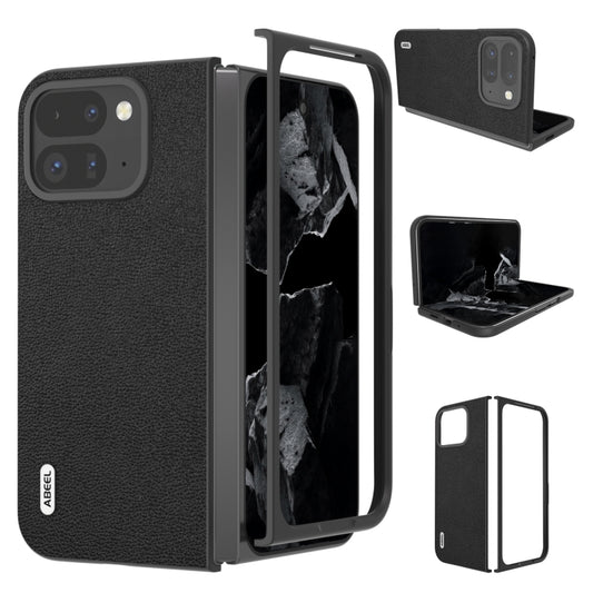 For Google Pixel 9 Pro Fold ABEEL Genuine Leather Luolai Series Phone Case(Black) - Google Cases by buy2fix | Online Shopping UK | buy2fix