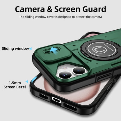 For iPhone 16 Sliding Camshield TPU Hybrid PC Magnetic Holder Phone Case(Dark Green) - iPhone 16 Cases by buy2fix | Online Shopping UK | buy2fix