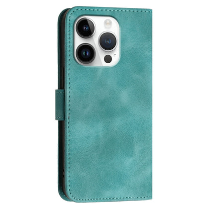 For iPhone 16 Pro YX0080 Grid Butterfly Embossed Pattern Flip Leather Phone Case with Lanyard(Light Blue) - iPhone 16 Pro Cases by buy2fix | Online Shopping UK | buy2fix