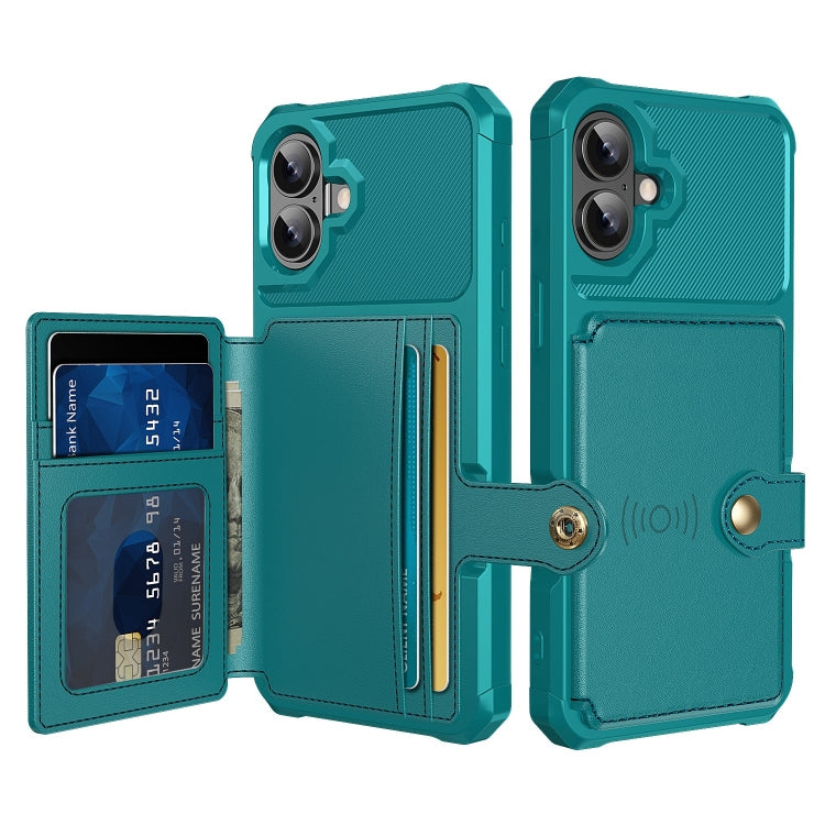 For iPhone 16 Plus Magnetic Wallet Card Bag Leather Phone Case(Cyan) - iPhone 16 Plus Cases by buy2fix | Online Shopping UK | buy2fix