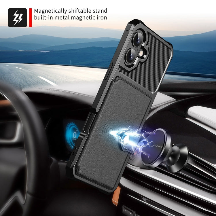 For iPhone 16 Magnetic Wallet Card Bag Leather Phone Case(Black) - iPhone 16 Cases by buy2fix | Online Shopping UK | buy2fix