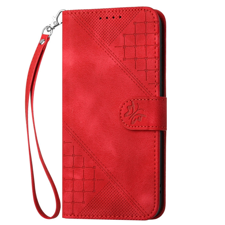 For Google Pixel 9 Pro XL YX0080 Grid Butterfly Embossed Pattern Flip Leather Phone Case with Lanyard(Red) - Google Cases by buy2fix | Online Shopping UK | buy2fix