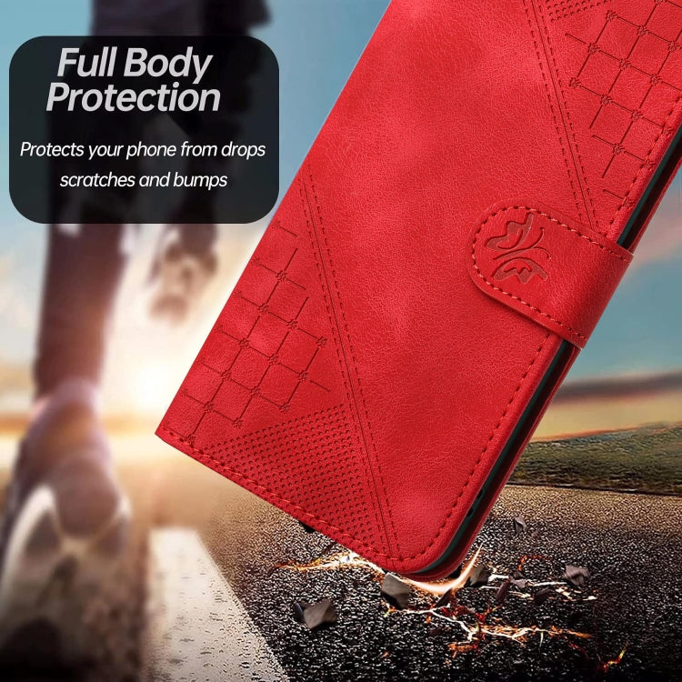 For Google Pixel 9 Pro XL YX0080 Grid Butterfly Embossed Pattern Flip Leather Phone Case with Lanyard(Red) - Google Cases by buy2fix | Online Shopping UK | buy2fix