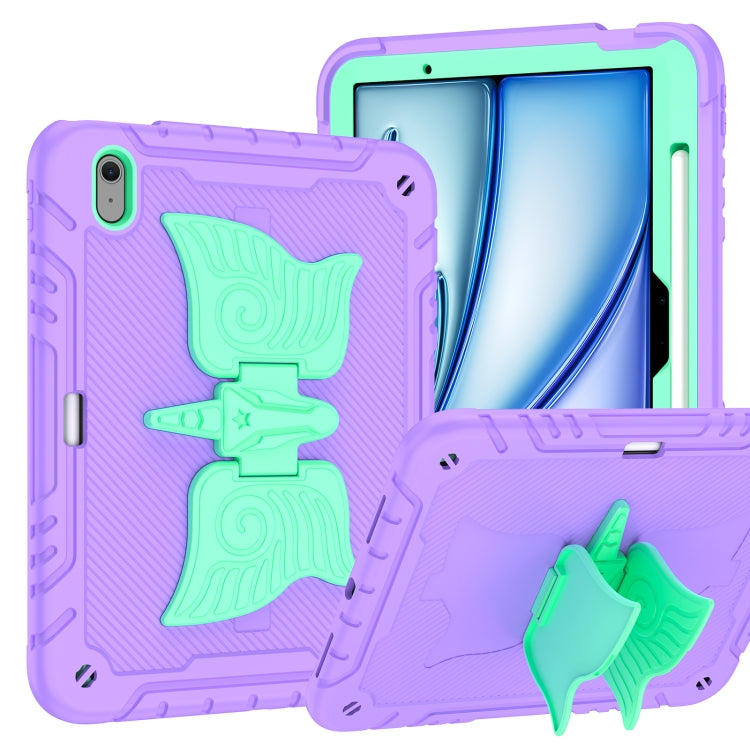 For iPad Air 11 2024 Kickstand PC Hybrid Silicone Tablet Case with Strap(Purple Mint) - iPad Air 11 2024 Cases by buy2fix | Online Shopping UK | buy2fix