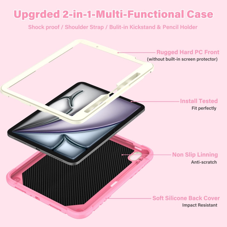 For iPad Air 11 2024 Kickstand PC Hybrid Silicone Tablet Case with Strap(Beige Pink) - iPad Air 11 2024 Cases by buy2fix | Online Shopping UK | buy2fix