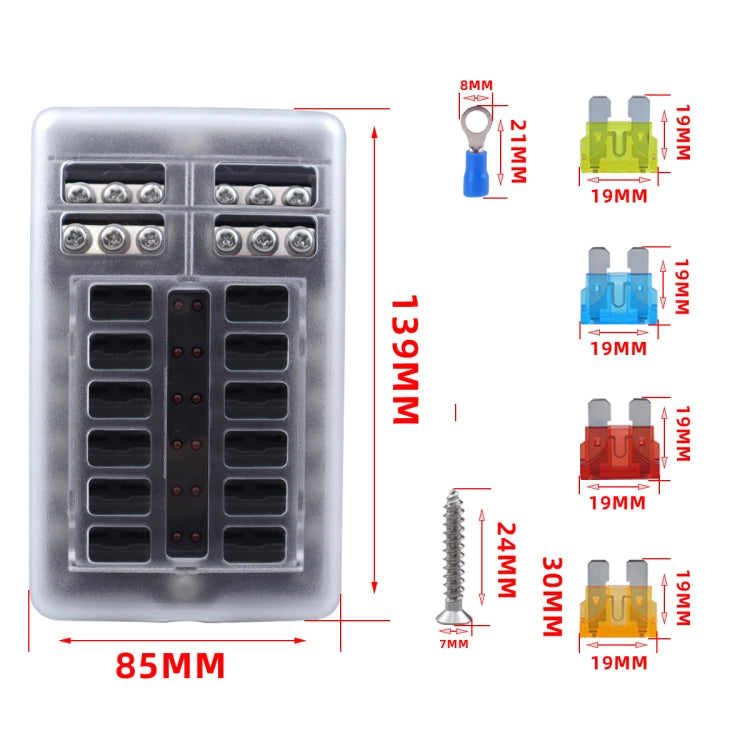 12 Way Fuse Block with 24pcs Fuses and 24pcs Terminals - Fuse by buy2fix | Online Shopping UK | buy2fix