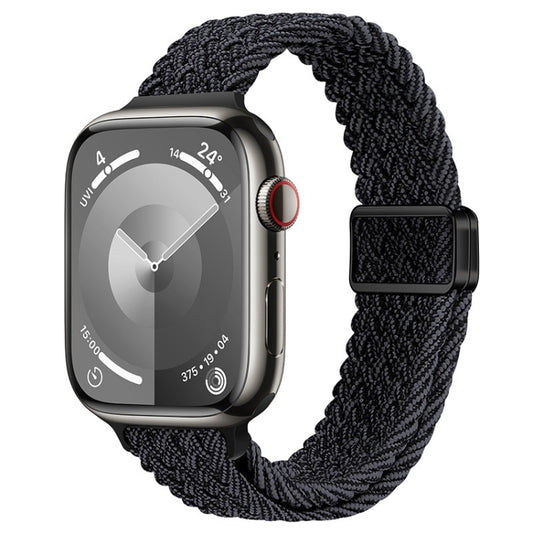 For Apple Watch Ultra 49mm Slim Magnetic Buckle Nylon Braided Watch Band(Black Grey) - Watch Bands by buy2fix | Online Shopping UK | buy2fix